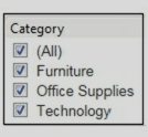The dashboard displays Quick filter, say, Category. By default, all the filters show (All) option. How can you turn this option off? 